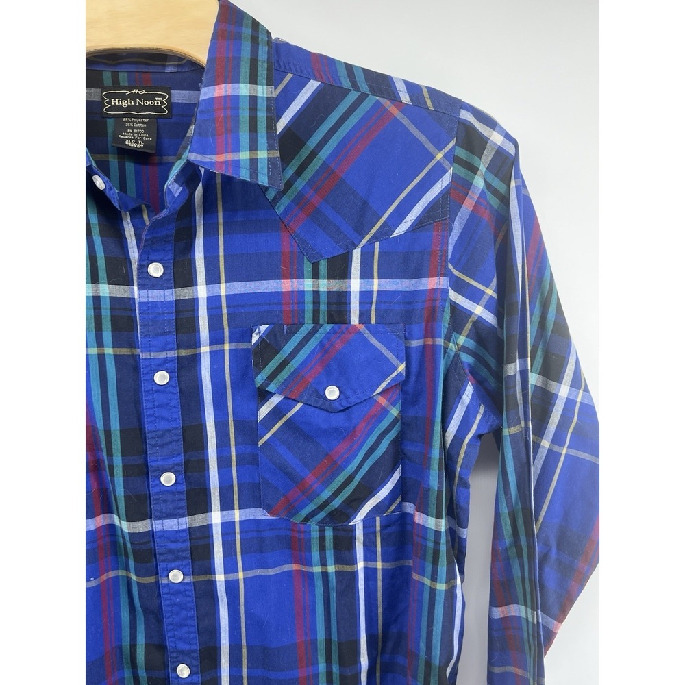 High Noon Western Shirt Pearl Snap XLT XL Tall Lot of 2 Blue Black Plaid L/S - Picture 4 of 10